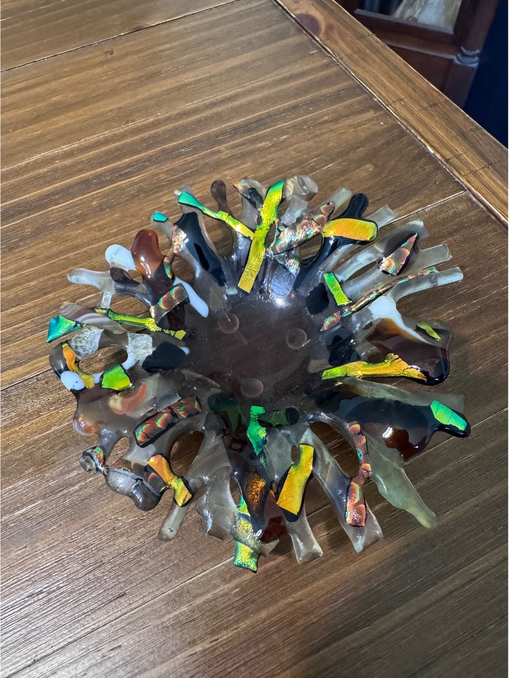 Fused Dichroic Art Glass Coral Bowl Freeform Organic Studio Glass 7.5”